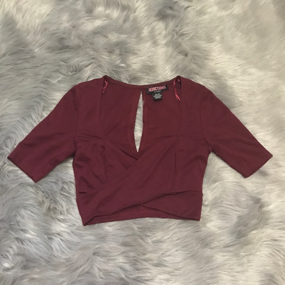 Burgundy Wrapped Front Crop Top